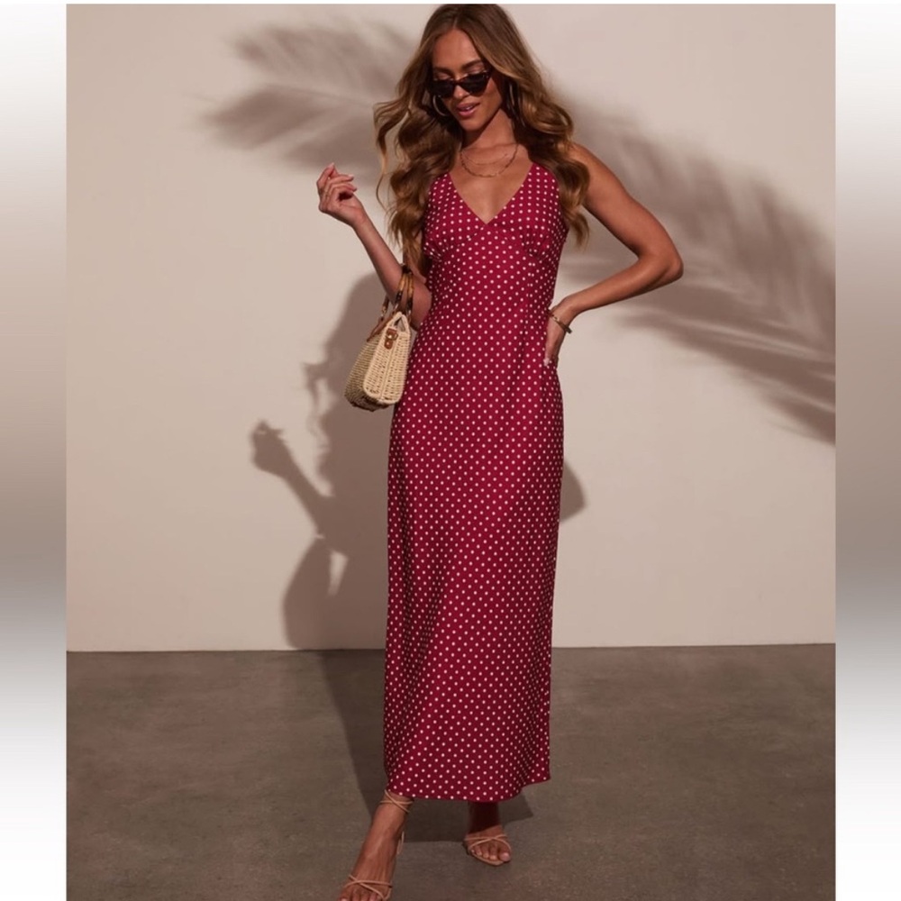 Elegant Red Polka Dot Maxi Dress